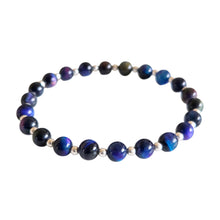 Load image into Gallery viewer, Multi coloured tigers eye beaded bracelet with sterling silver