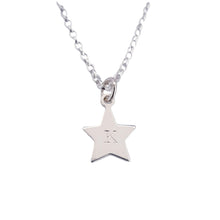 Load image into Gallery viewer, A sterling silver necklace with a star-shaped pendant featuring a personalized initial, attached to a sterling silver chain.
