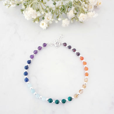 Gemstone crystals in rainbow colours with alternating sterling silver beads