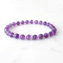 Load image into Gallery viewer, Amethyst Beaded Bracelet Sterling Silver Stretch Design, Gemstone Crystal