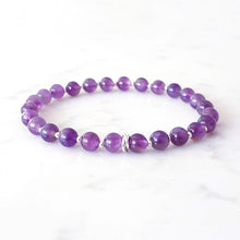 Load image into Gallery viewer, Amethyst Beaded Bracelet Sterling Silver Stretch Design, Gemstone Crystal