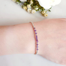 Load image into Gallery viewer, Purple crystal beads in the centre of sterling silver beads