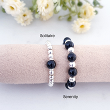 Load image into Gallery viewer, Black Agate Beaded Rings Sterling Silver - Solitaire and Serenity Collection