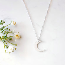 Load image into Gallery viewer, Sterling silver crescent moon pendant with chain