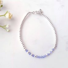 Load image into Gallery viewer, Dainty Tanzanite Beaded Bracelet Sterling Silver, Purple Gemstone Crystal Bracelet
