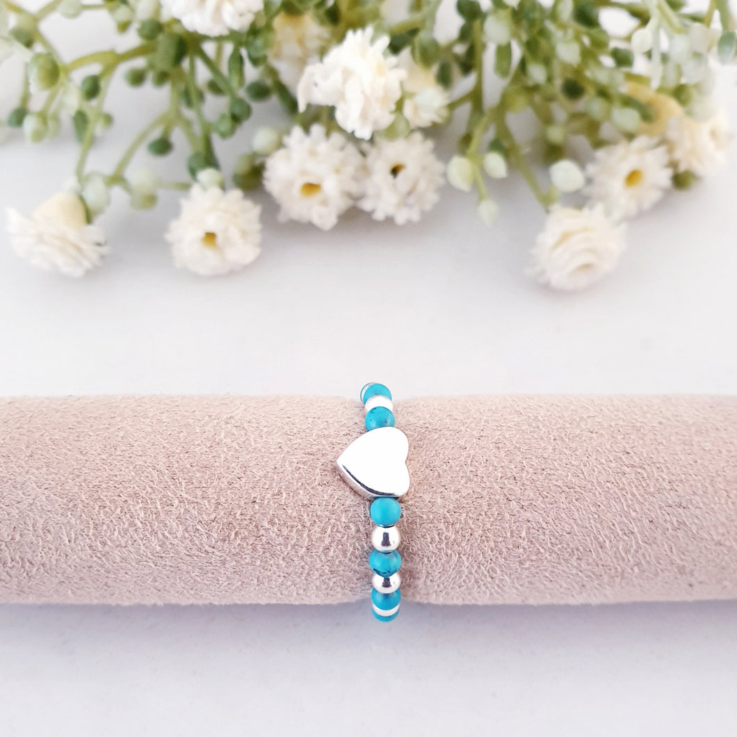 Lady Lydia Dainty Heart Beaded Ring with Magnesite Sterling Silver Stretch Design