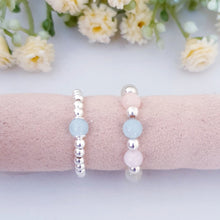 Load image into Gallery viewer, Beaded stretch rings in pastel colours and sterling silver