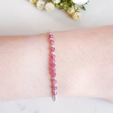 Load image into Gallery viewer, 3mm pink tourmaline gemstone beads with round silver beads
