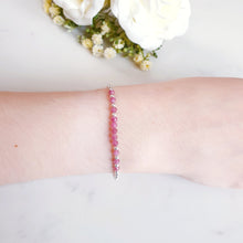 Load image into Gallery viewer, 3mm pink tourmaline gemstone beads, with round sterling silver beads
