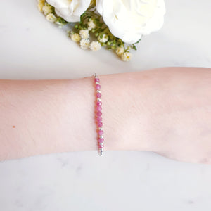 3mm pink tourmaline gemstone beads, with round sterling silver beads