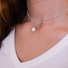 Load image into Gallery viewer, White Pearl Pendant Sterling Silver Necklace, Bridal Necklace, Bridesmaids Gift