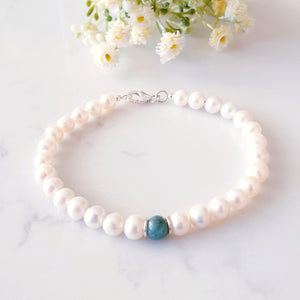 Pearl and Emerald June May Birthstone Bracelet Sterling Silver