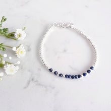 Load image into Gallery viewer, Rich blue sapphire gemstone beads with round sterling silver beads