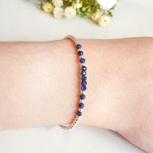 Load image into Gallery viewer, Round blue sapphire gemstones with round silver beads