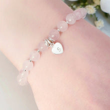 Load image into Gallery viewer, Initial Rose Quartz Stretch Bracelet Sterling Silver
