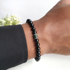 May Birthstone Bracelet, Black Obsidian and Emerald Stone Bracelet, May Birthday Gift Husband Wife Boyfriend, Green Black Crystal Bracelet