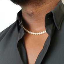 Load image into Gallery viewer, Pearl Necklace Men, White Freshwater Pearl Necklace Boyfriend Son Brother, Beaded Necklace Men and Women, Pearl Choker Style Necklace Unisex