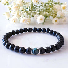 Load image into Gallery viewer, May Birthstone Bracelet, Black Obsidian and Emerald Stone Bracelet, May Birthday Gift Husband Wife Boyfriend, Green Black Crystal Bracelet