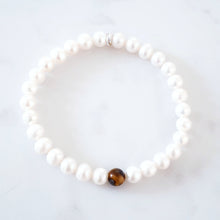 Load image into Gallery viewer, June Birthstone Bracelet Sterling Silver, Tigers Eye Pearl Bracelet Men Stretch Fit, Pearl Bracelet Birthday Gift Daughter Sister Boyfriend