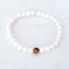 Load image into Gallery viewer, June Birthstone Bracelet Sterling Silver, Tigers Eye Pearl Bracelet Men Stretch Fit, Pearl Bracelet Birthday Gift Daughter Sister Boyfriend