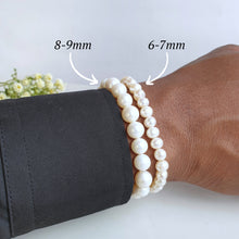 Load image into Gallery viewer, June Birthstone Bracelet Silver, Freshwater Pearl Stretch Bracelet Men, Pearl Bracelet Unisex Birthday Gift Mum Wife Daughter Boyfriend Son