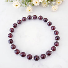 Load image into Gallery viewer, Garnet Birthstone Beaded Bracelet Sterling Silver, Birthday Gift Mum Daughter Sister, Gemstone Bracelet Stretch Design, Red Crystal Stone