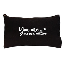 Load image into Gallery viewer, You Are One In A Million Makeup &amp; Toiletry Bag, Black Canvas Pouch, Pencil Case
