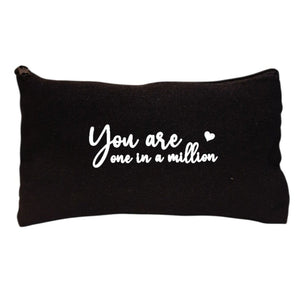 You Are One In A Million Makeup & Toiletry Bag, Black Canvas Pouch, Pencil Case