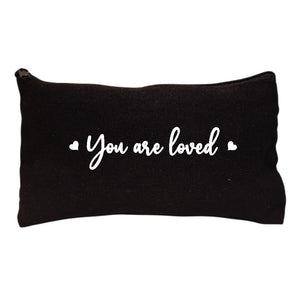 Black canvas bag with the wording you are loved