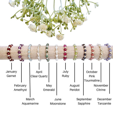 Birthstone beaded ring, alternating with sterling silver beads