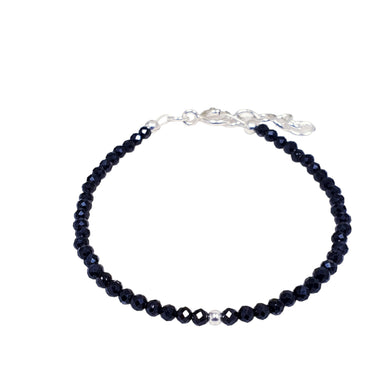 Dainty black beaded bracelet with sterling silver clasp 