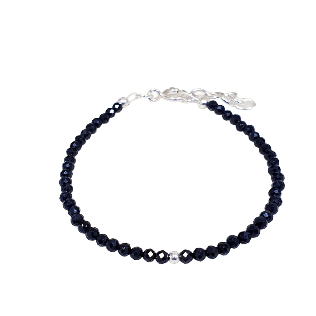 Dainty black beaded bracelet with sterling silver clasp 