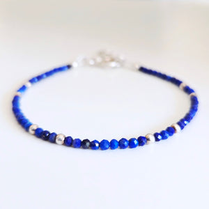 Lapis Lazuli Bracelet Sterling Silver, Dainty Crystal Beaded Bracelet