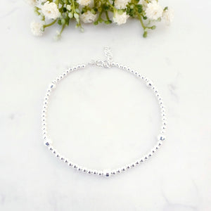 Sterling silver beaded anklet with 5 disco beads