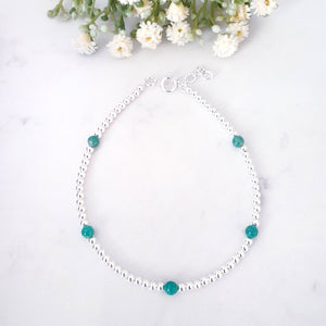 Jojo Amazonite Crystal Satellite Beaded Anklet Sterling Silver