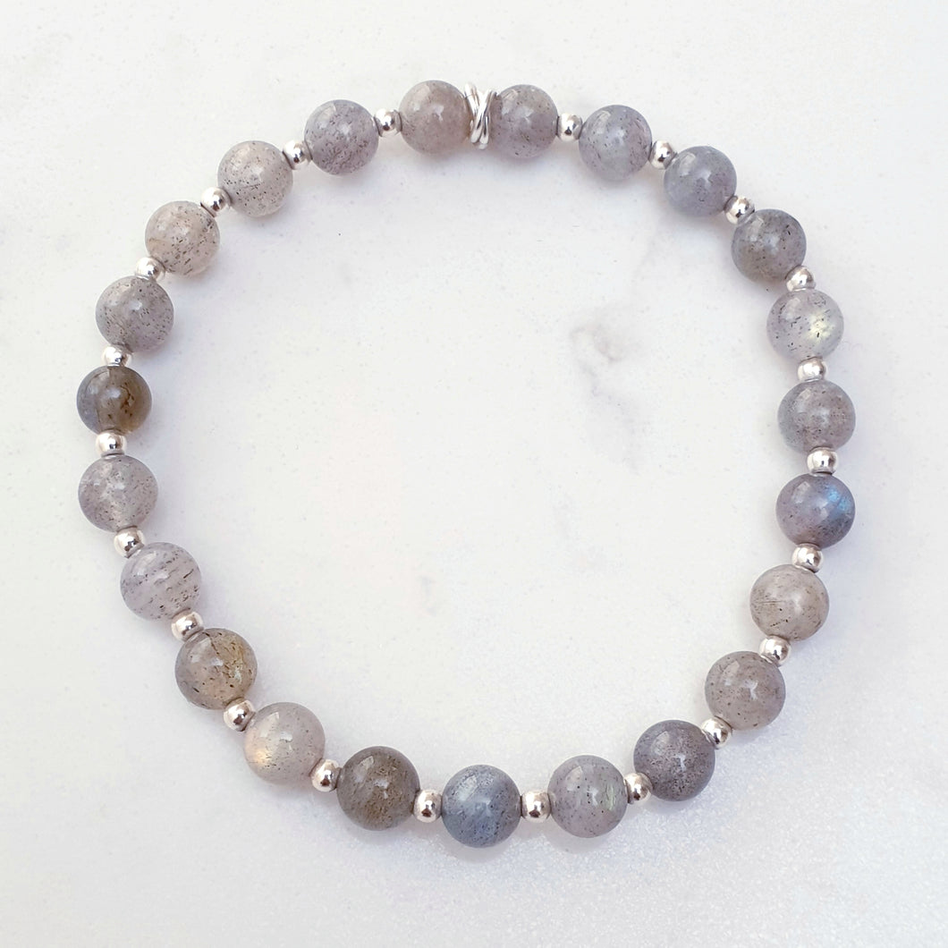 Labradorite Crystal Bracelet Sterling Silver, Stone Beaded Bracelet
