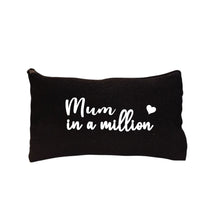 Load image into Gallery viewer, Black canvas pouch bag with the wording Mum in a Million
