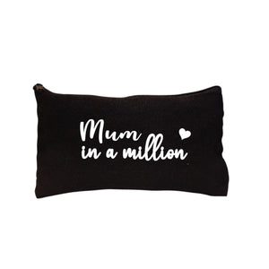 Black canvas pouch bag with the wording Mum in a Million