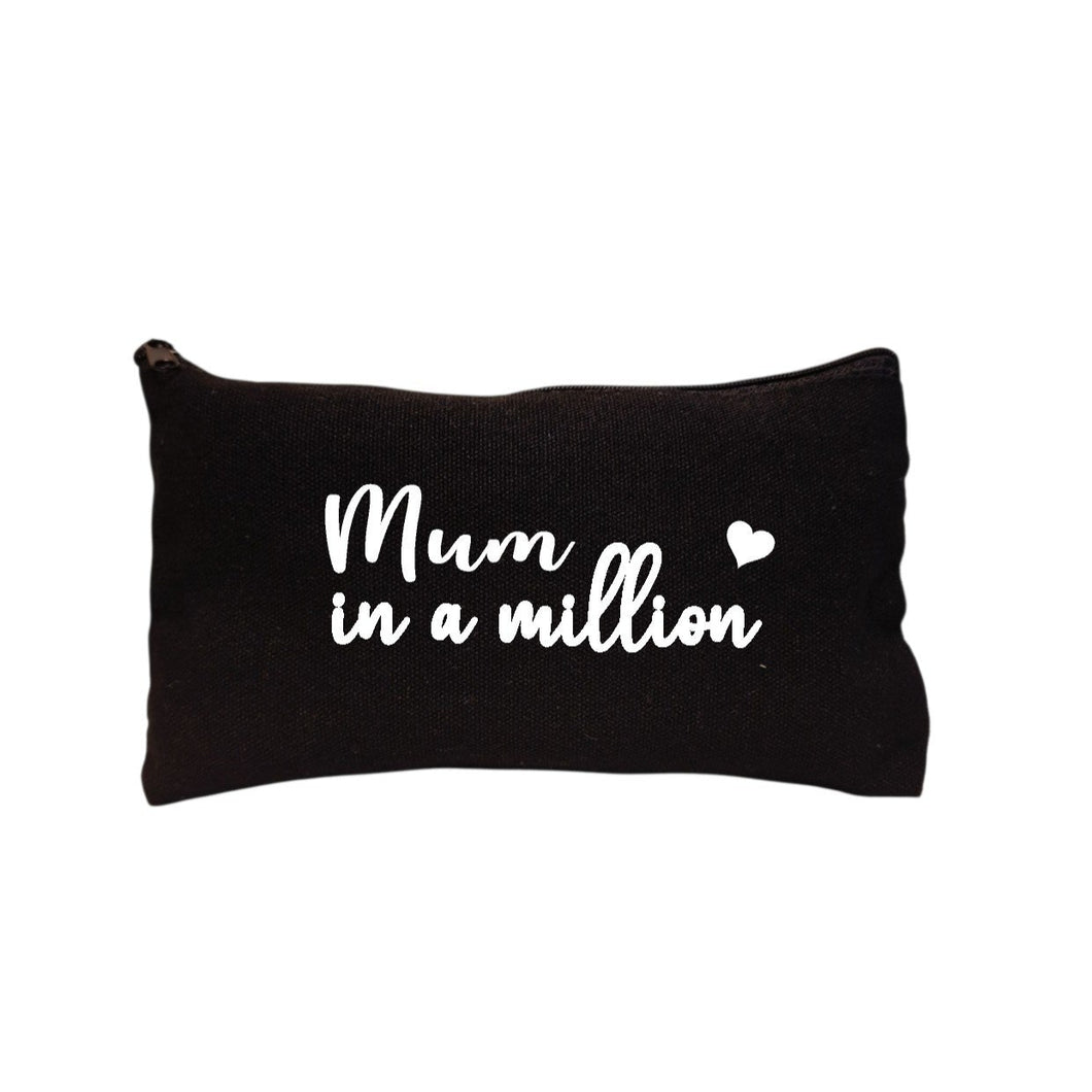 Black canvas pouch bag with the wording Mum in a Million