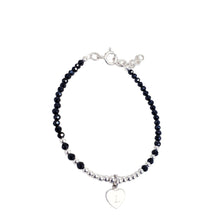 Load image into Gallery viewer, black beaded bracelet with an initial charm sterling silver
