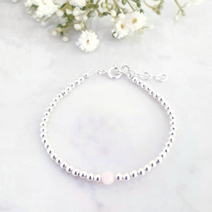 Rose Quartz Crystal Bracelet Sterling Silver, Pink Beaded Bracelet
