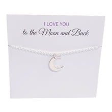 Load image into Gallery viewer, Crescent Moon Pendant Necklace Silver, I Love You To The Moon and Back Card
