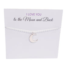 Load image into Gallery viewer, Moon Pendant Necklace Silver, I Love You To The Moon and Back Card
