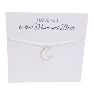 Moon Pendant Necklace Silver, I Love You To The Moon and Back Card