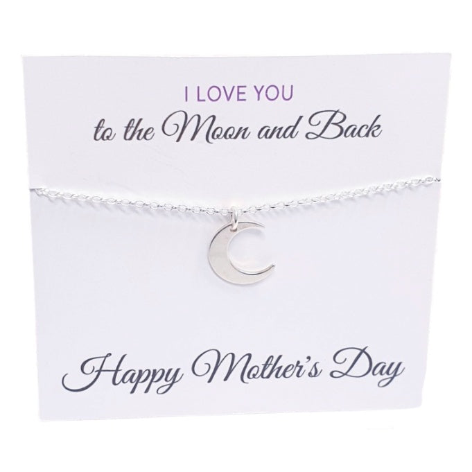 Moon Pendant Necklace Silver, I Love You To The Moon and Back Card