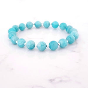 Amazonite Gemstone Crystal Bracelet Silver, Blue Green Stone Beaded Bracelet