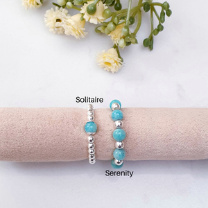 Amazonite Beaded Rings Sterling Silver - Solitaire and Serenity Collection