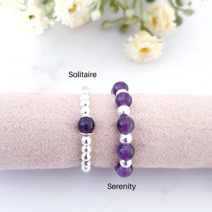 Amethyst February Birthstone Beaded Ring Sterling Silver - Solitaire and Serenity Collection