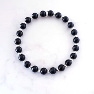 Black Agate Crystal Bracelet Sterling Silver, Stone Beaded Bracelet