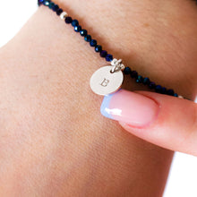 Load image into Gallery viewer, Dainty Blue Spinel Bracelet Sterling Silver Personalised Initial Charm
